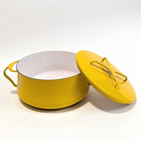 Vintage Dansk Design IHQ France Kobenstyle Yellow Enamel 2 Qt Stock Pot w/Lid - Picture 3 of 16